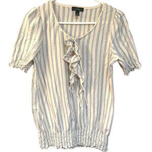 LRL Lauren Jeans Co Ruffle Top Womens S Ruched 90s Peasant Cottage Prairie Boho